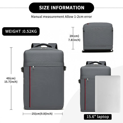 Kono BPK2504 Backpack in Grey with Red Trim - Water-Resistant Cabin Backpack for 15.6” Laptops