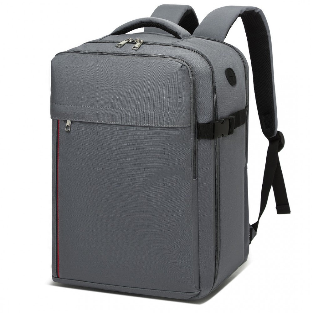 Kono BPK2504 Backpack in Grey with Red Trim - Water-Resistant Cabin Backpack for 15.6” Laptops