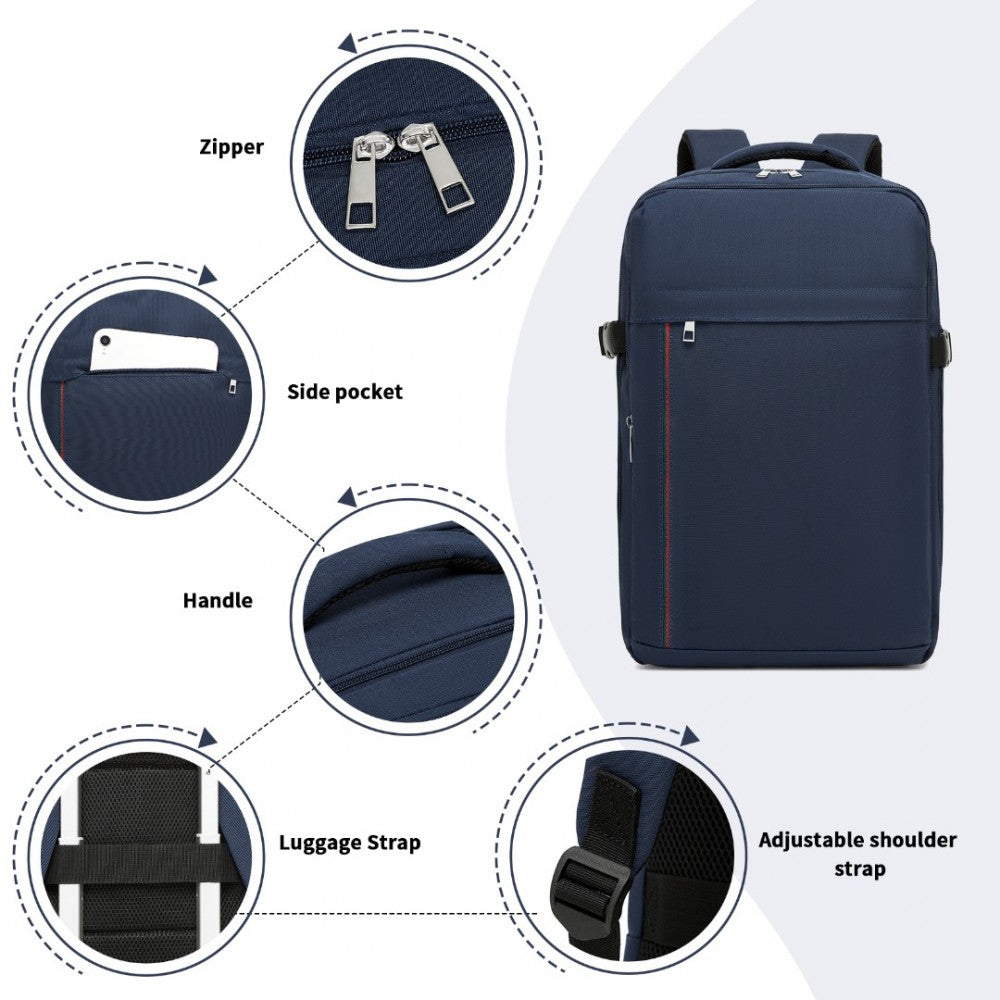Kono BPK2504 Backpack in Navy with Red Trim - Water-Resistant Cabin Backpack for 15.6” Laptops