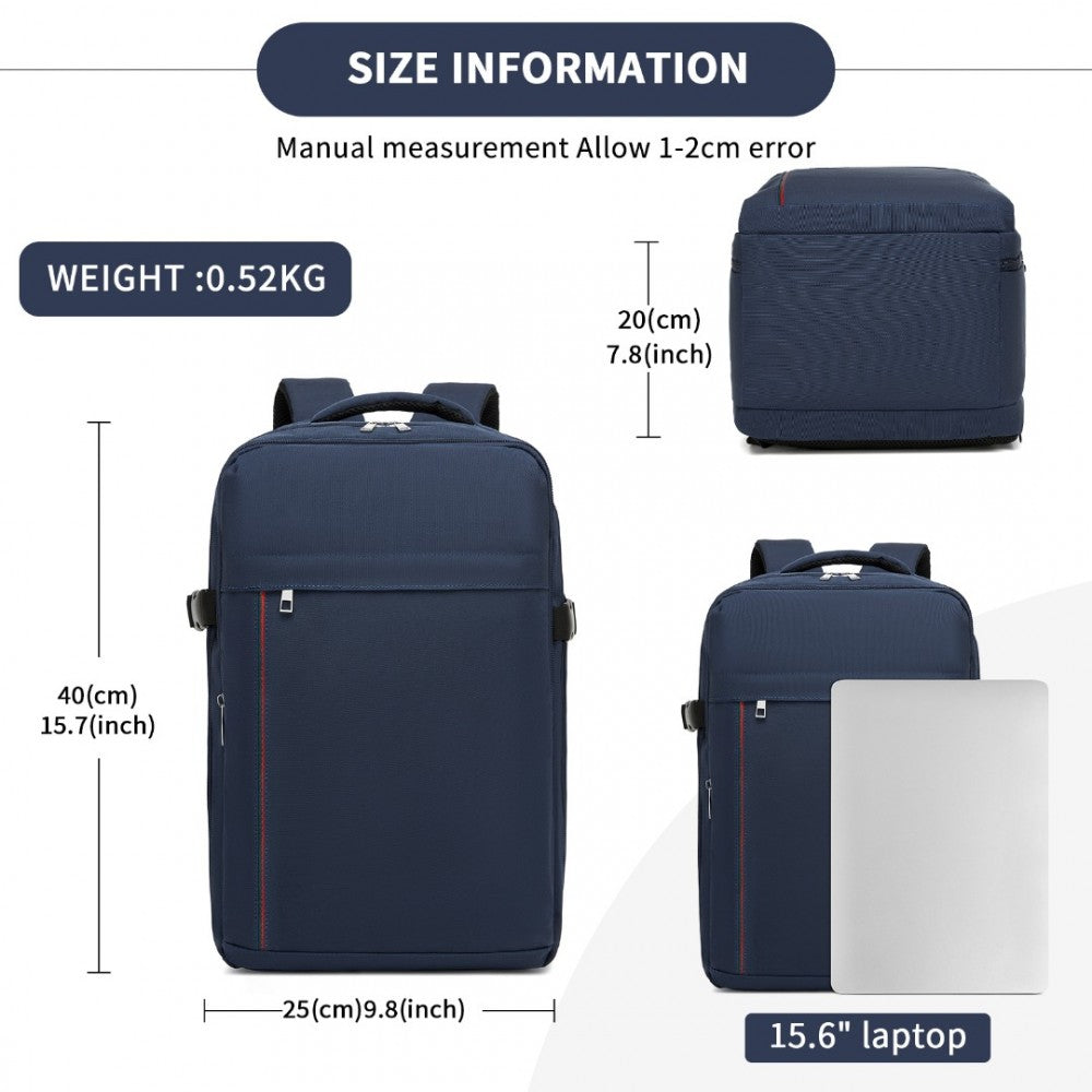 Kono BPK2504 Backpack in Navy with Red Trim - Water-Resistant Cabin Backpack for 15.6” Laptops