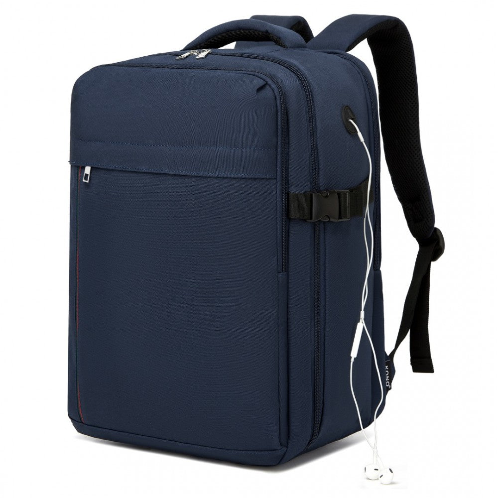 Kono BPK2504 Backpack in Navy with Red Trim - Water-Resistant Cabin Backpack for 15.6” Laptops