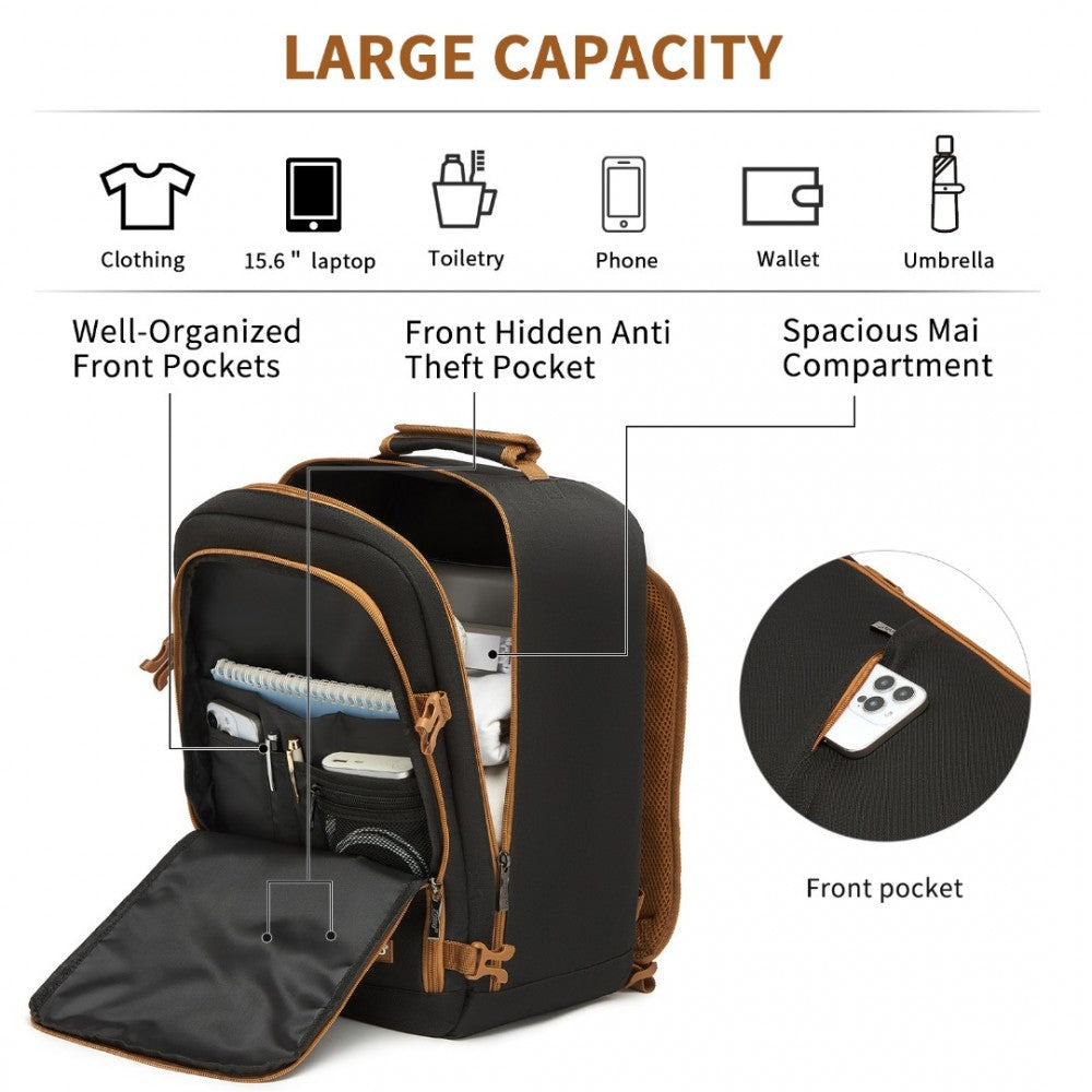 Kono BPK2531S Backpack in Black & Brown – Smart and Practical Laptop Backpack, Designed for Work, Travel & Everyday Use