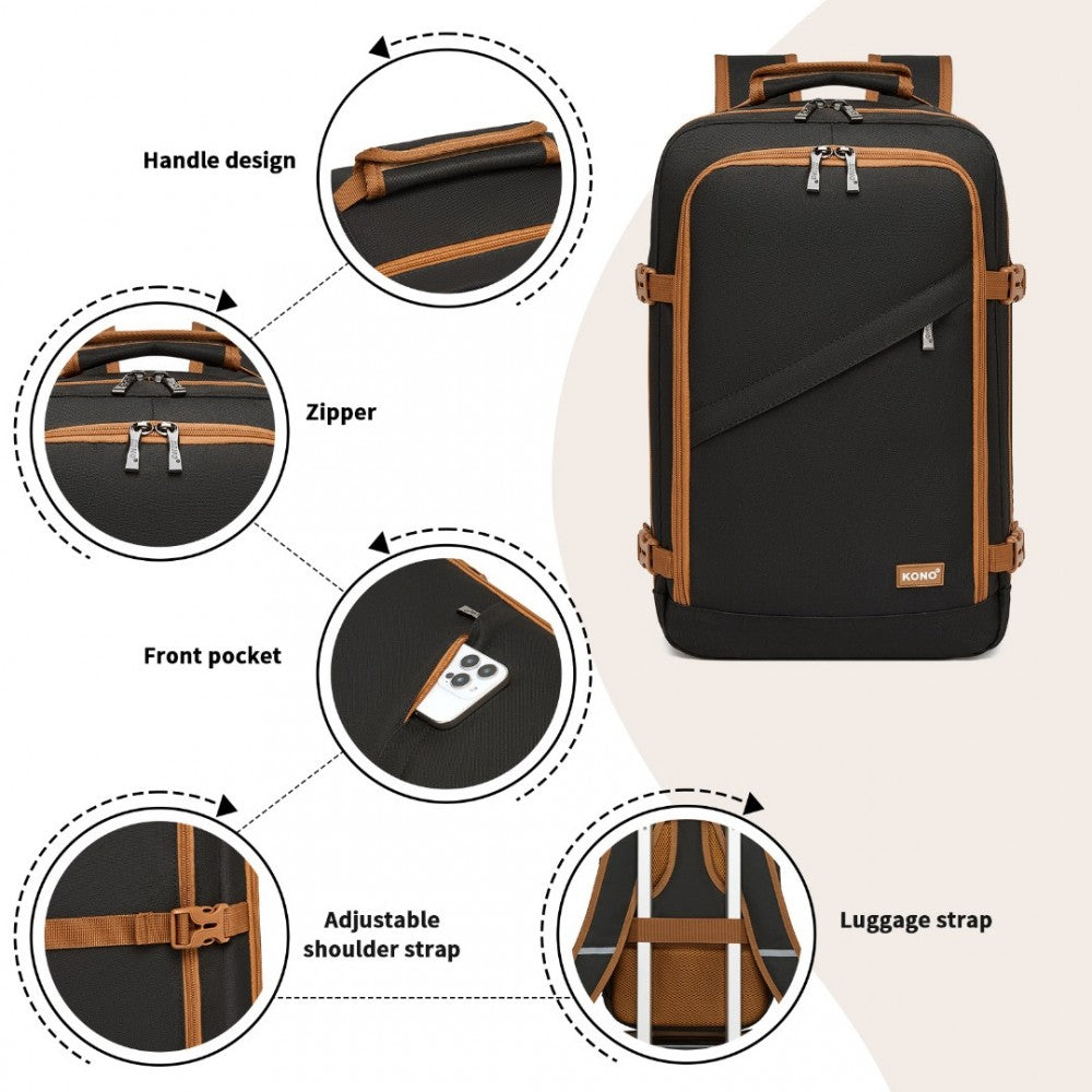 Kono BPK2531S Backpack in Black & Brown – Smart and Practical Laptop Backpack, Designed for Work, Travel & Everyday Use