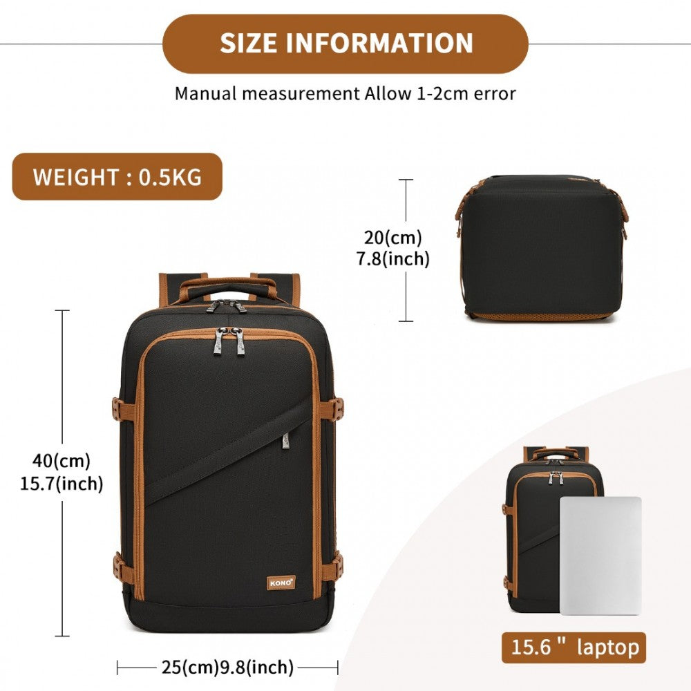 Kono BPK2531S Backpack in Black & Brown – Smart and Practical Laptop Backpack, Designed for Work, Travel & Everyday Use