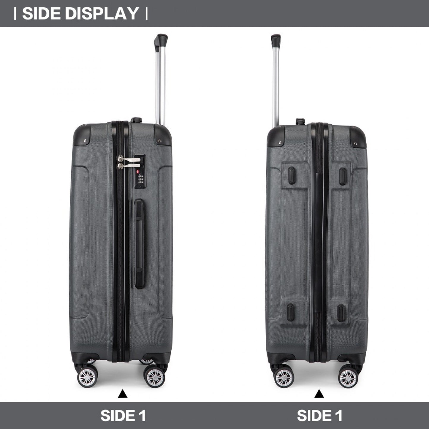 Kono K1777-1L Large Luggage in Grey (76x50x30cm) - ABS Lightweight Compact Hard Shell Suitcase
