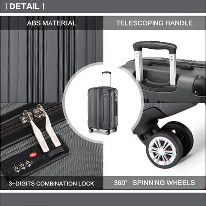 Kono K1777-1L Large Luggage in Grey (76x50x30cm) - ABS Lightweight Compact Hard Shell Suitcase