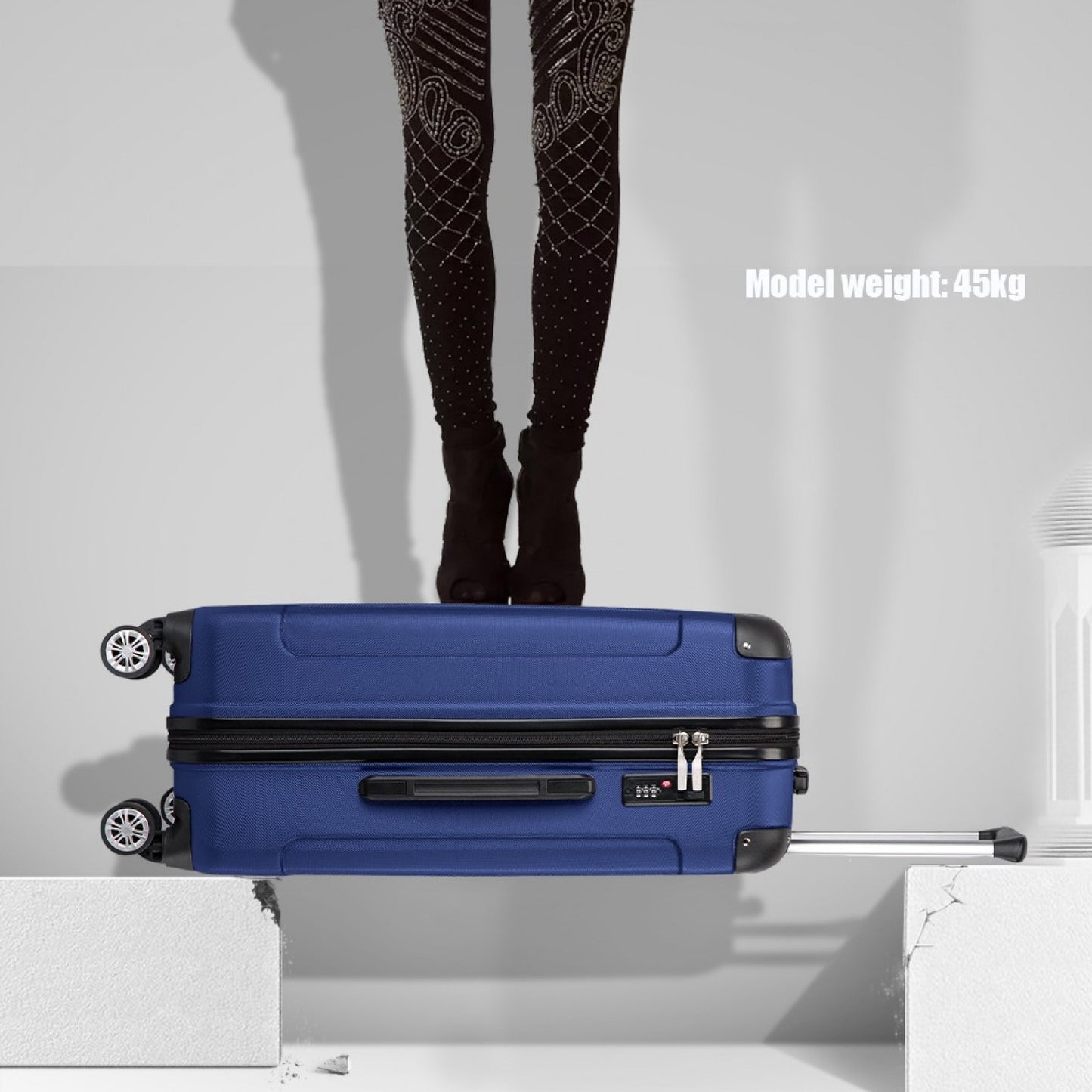 Kono K1777-1L Large Luggage in Navy (76x50x30cm) - ABS Lightweight Compact Hard Shell Suitcase