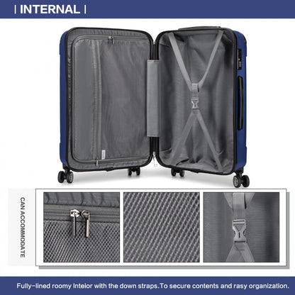 Kono K1777-1L Large Luggage in Navy (76x50x30cm) - ABS Lightweight Compact Hard Shell Suitcase