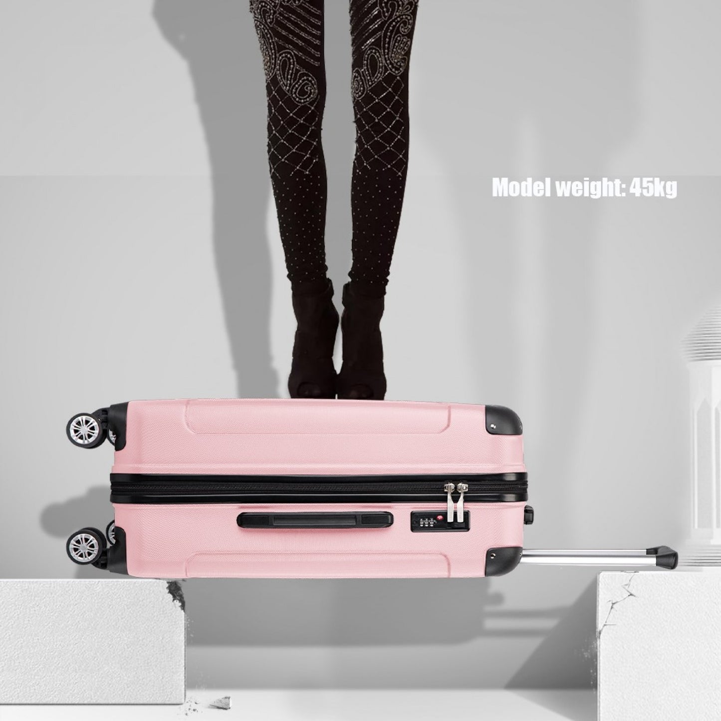 Kono K1777-1L Large Luggage in Pink (76x50x30cm) - ABS Lightweight Compact Hard Shell Suitcase