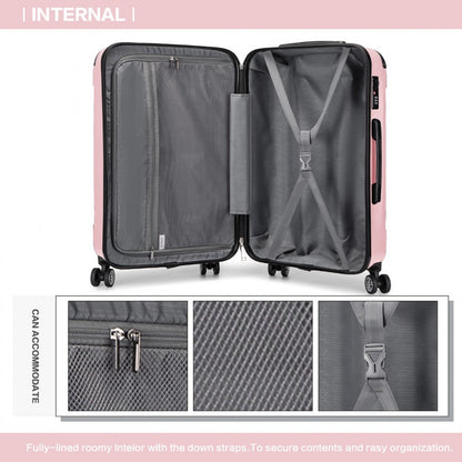 Kono K1777-1L Large Luggage in Pink (76x50x30cm) - ABS Lightweight Compact Hard Shell Suitcase