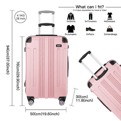 Kono K1777-1L Large Luggage in Pink (76x50x30cm) - ABS Lightweight Compact Hard Shell Suitcase