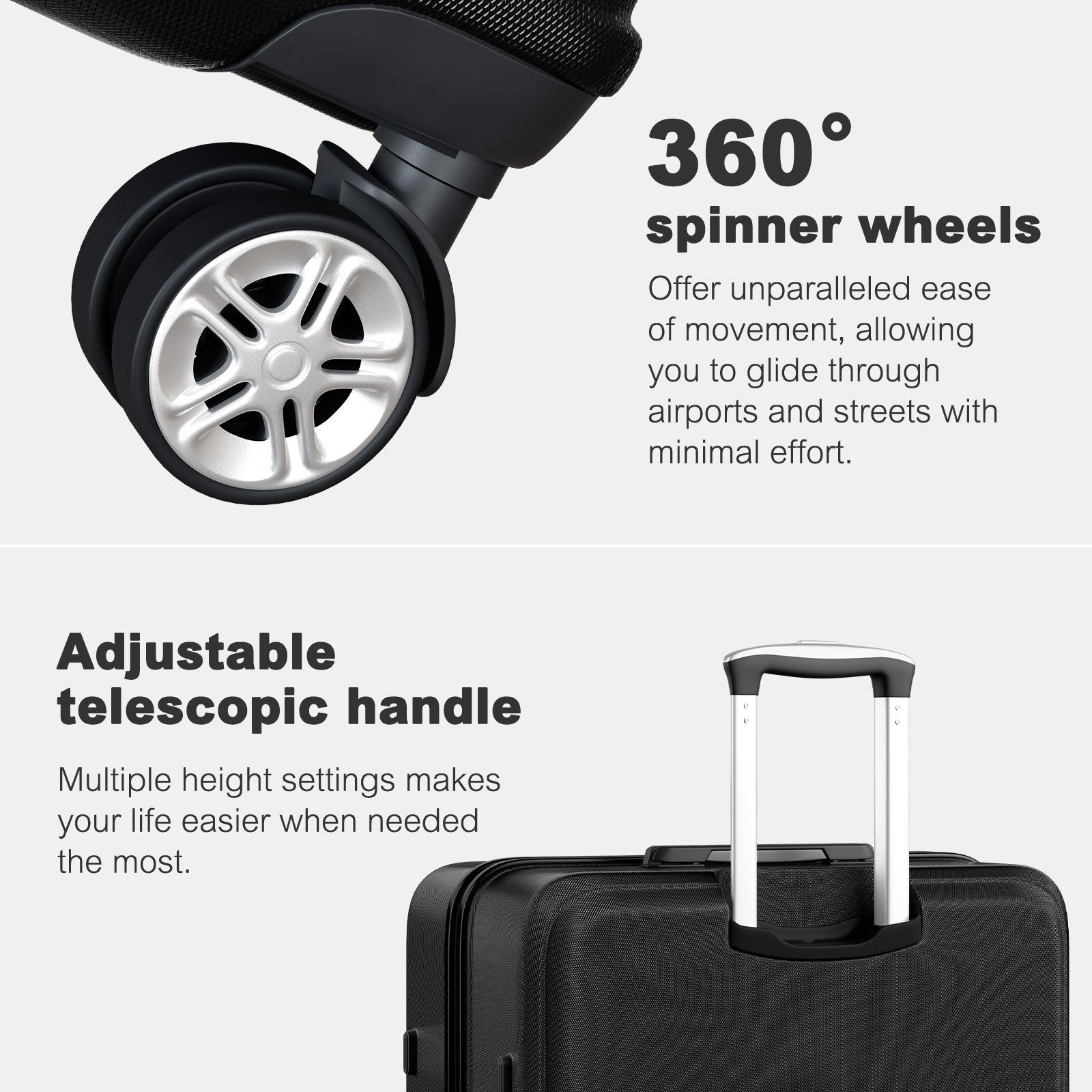 K1871-1L - Kono ABS+PC 32 Inch Extra-Large Suitcase, Sculpted Horizontal Design, Hard-Shell Wheeled Luggage with Telescopic Handle - Black - Luggage eStore