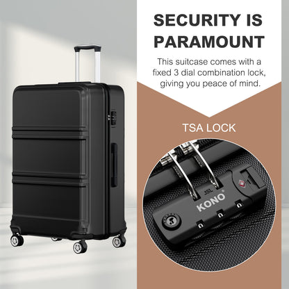 K1871-1L - Kono ABS+PC 32 Inch Extra-Large Suitcase, Sculpted Horizontal Design, Hard-Shell Wheeled Luggage with Telescopic Handle - Black - Luggage eStore