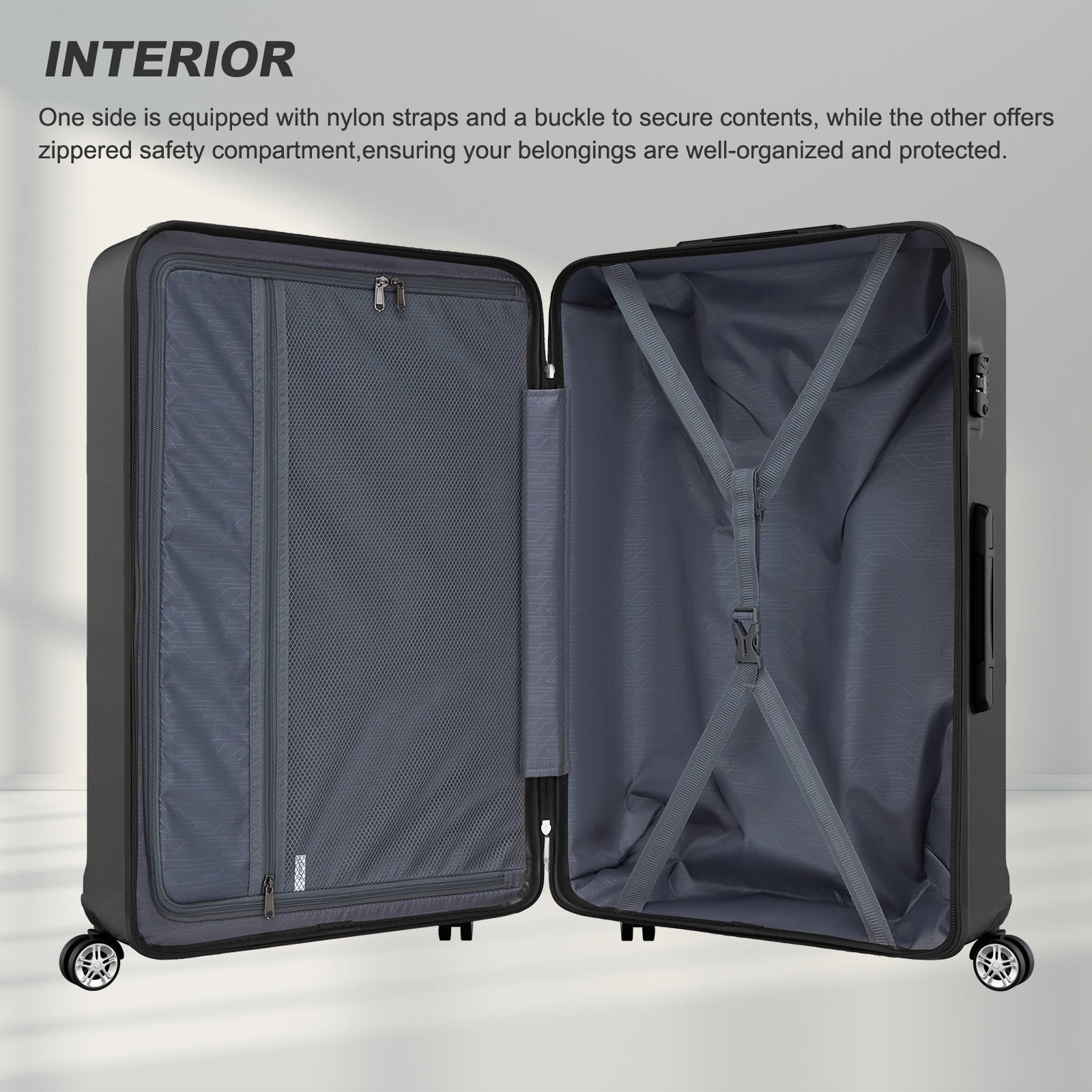 K1871-1L - Kono ABS+PC 32 Inch Extra-Large Suitcase, Sculpted Horizontal Design, Hard-Shell Wheeled Luggage with Telescopic Handle - Black - Luggage eStore