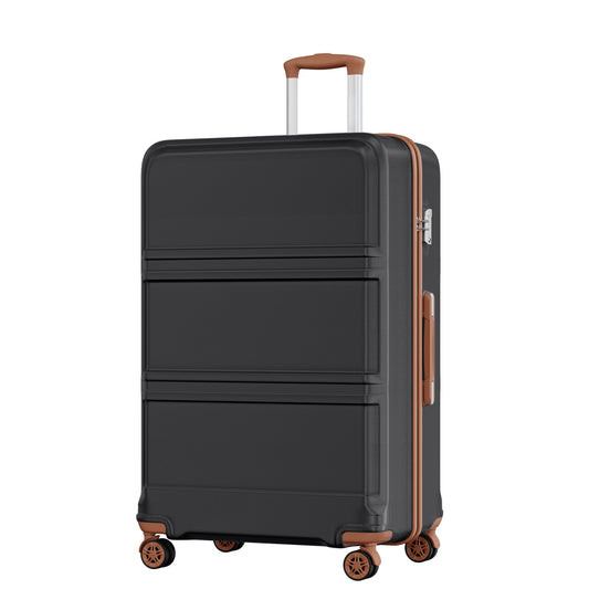 K1871-1L - Kono ABS+PC 32 Inch Extra-Large Suitcase, Sculpted Horizontal Design, Hard-Shell Wheeled Luggage with Telescopic Handle - Black and Brown - Luggage eStore