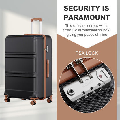 K1871-1L - Kono ABS+PC 32 Inch Extra-Large Suitcase, Sculpted Horizontal Design, Hard-Shell Wheeled Luggage with Telescopic Handle - Black and Brown - Luggage eStore
