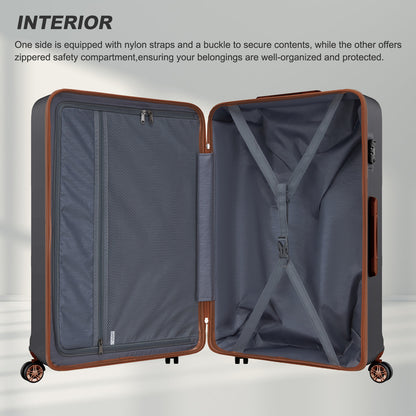 K1871-1L - Kono ABS+PC 32 Inch Extra-Large Suitcase, Sculpted Horizontal Design, Hard-Shell Wheeled Luggage with Telescopic Handle - Black and Brown - Luggage eStore