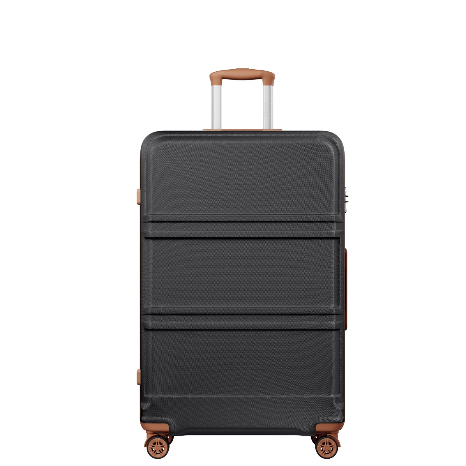 K1871-1L - Kono ABS+PC 32 Inch Extra-Large Suitcase, Sculpted Horizontal Design, Hard-Shell Wheeled Luggage with Telescopic Handle - Black and Brown - Luggage eStore