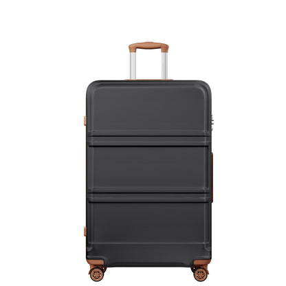 K1871-1L - Kono ABS+PC 32 Inch Extra-Large Suitcase, Sculpted Horizontal Design, Hard-Shell Wheeled Luggage with Telescopic Handle - Black and Brown - Luggage eStore