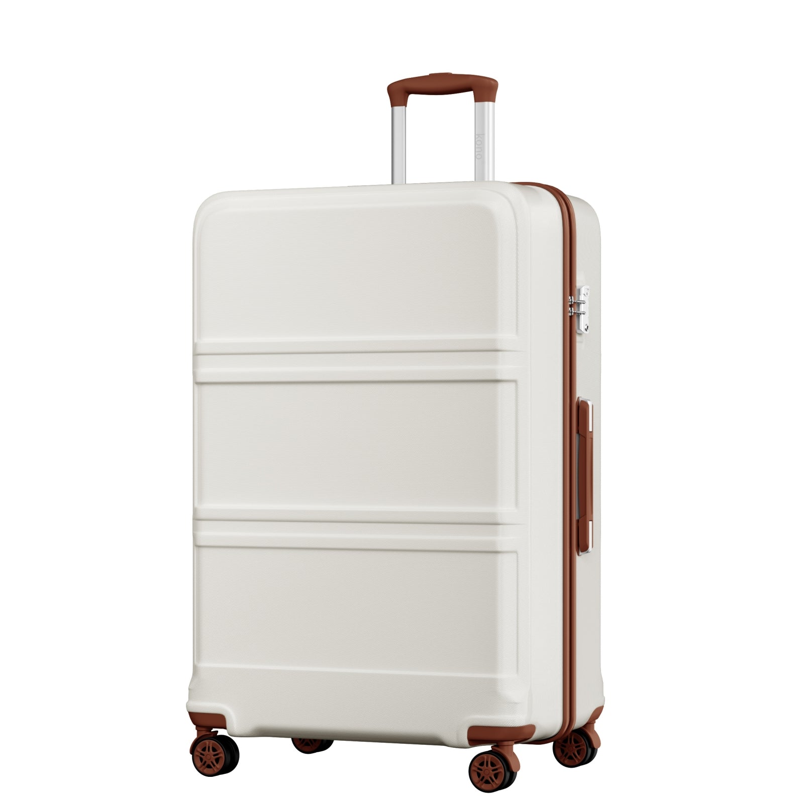 K1871-1L - Kono ABS+PC 32 Inch Extra-Large Suitcase, Sculpted Horizontal Design, Hard-Shell Wheeled Luggage with Telescopic Handle - Cream - Luggage eStore