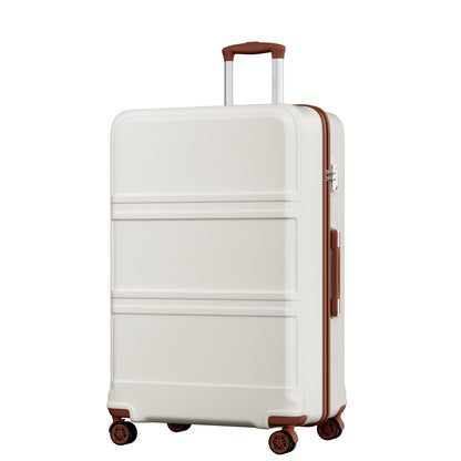 K1871-1L - Kono ABS+PC 32 Inch Extra-Large Suitcase, Sculpted Horizontal Design, Hard-Shell Wheeled Luggage with Telescopic Handle - Cream - Luggage eStore