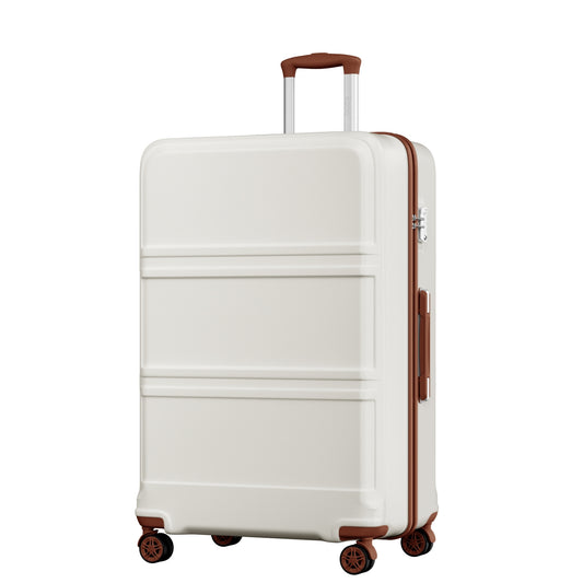 K1871-1L - Kono ABS+PC 32 Inch Extra-Large Suitcase, Sculpted Horizontal Design, Hard-Shell Wheeled Luggage with Telescopic Handle - Cream - Luggage eStore