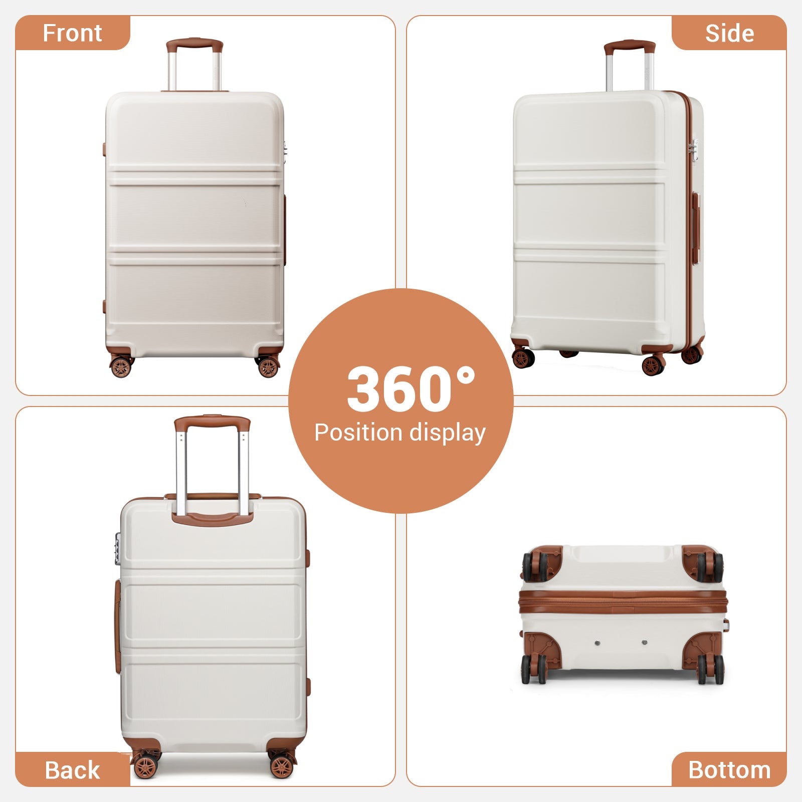 K1871-1L - Kono ABS+PC 32 Inch Extra-Large Suitcase, Sculpted Horizontal Design, Hard-Shell Wheeled Luggage with Telescopic Handle - Cream - Luggage eStore