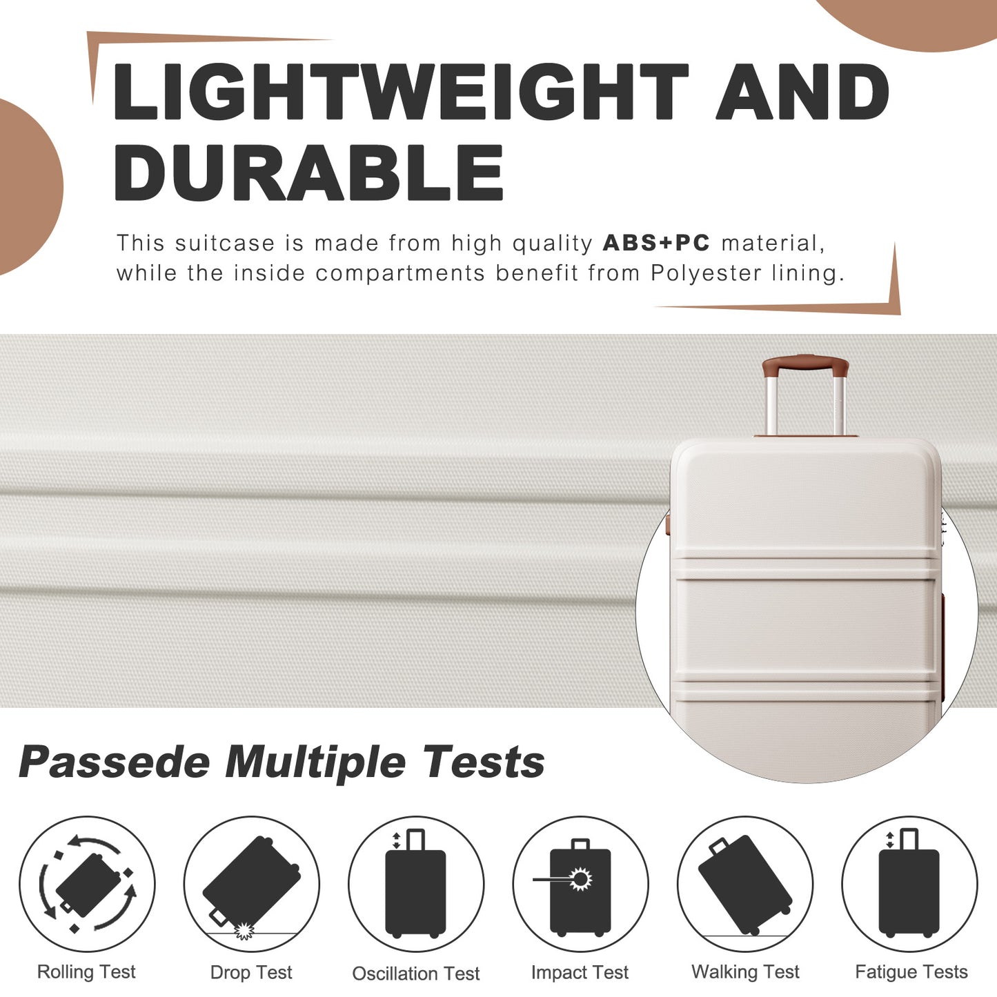 K1871-1L - Kono ABS+PC 32 Inch Extra-Large Suitcase, Sculpted Horizontal Design, Hard-Shell Wheeled Luggage with Telescopic Handle - Cream - Luggage eStore