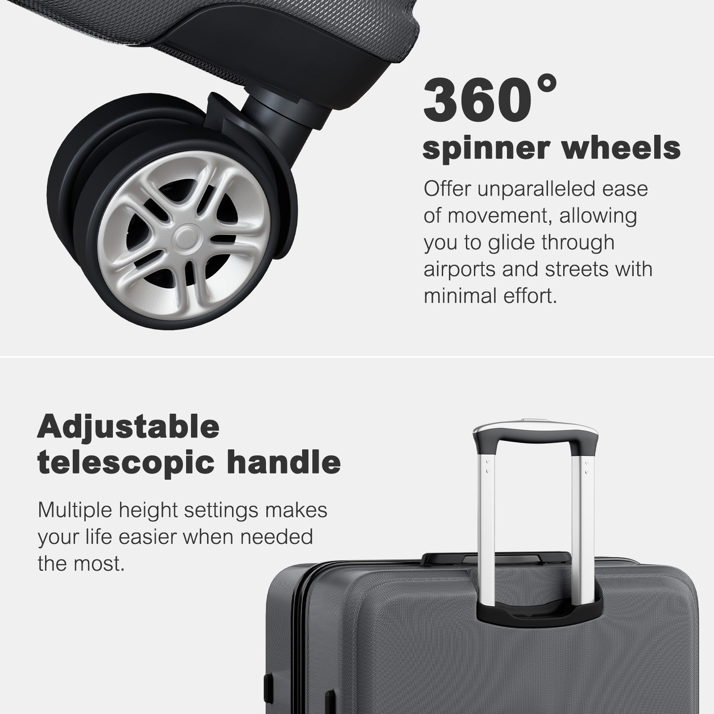 K1871-1L - Kono ABS+PC 32 Inch Extra-Large Suitcase, Sculpted Horizontal Design, Hard-Shell Wheeled Luggage with Telescopic Handle - Grey - Luggage eStore