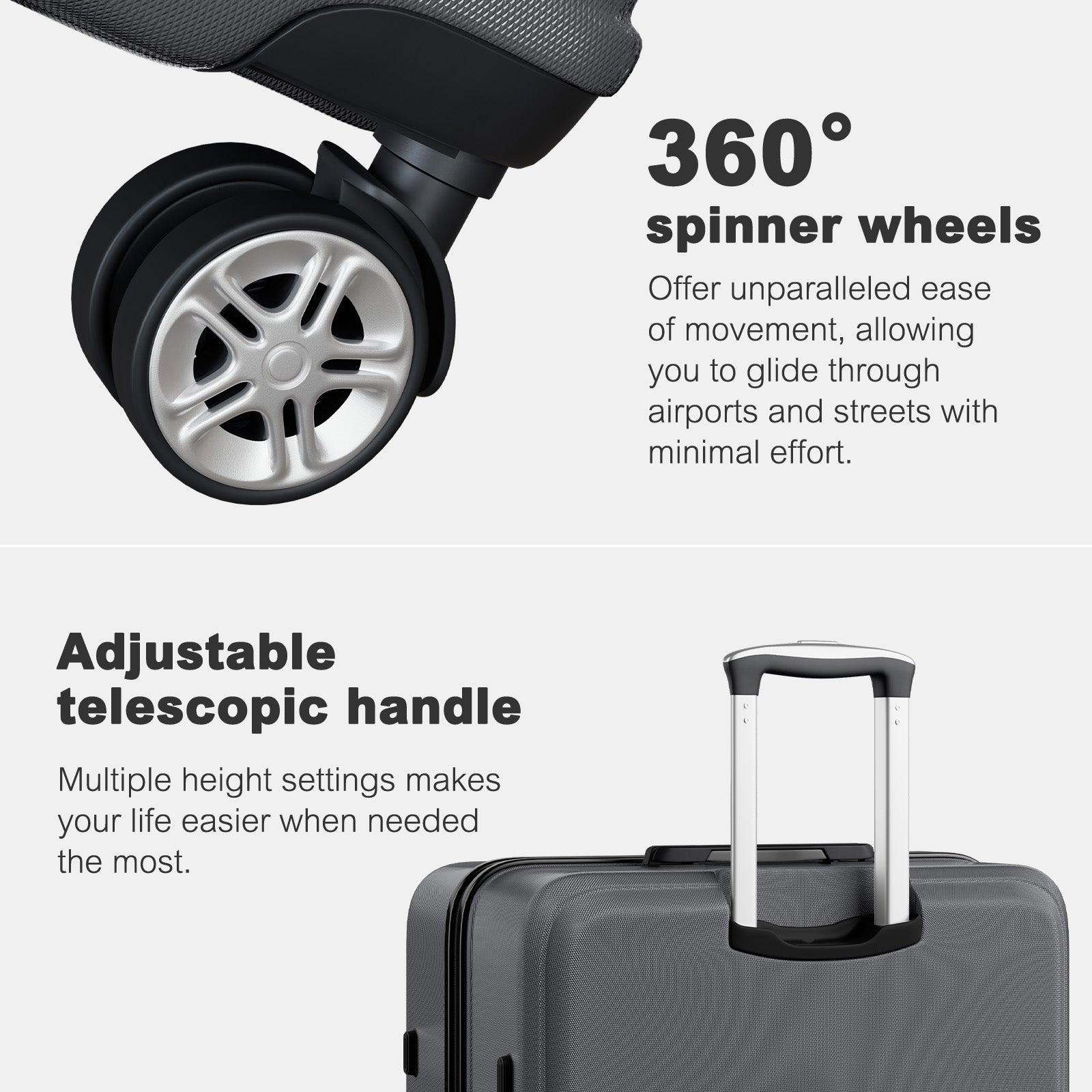 K1871-1L - Kono ABS+PC 32 Inch Extra-Large Suitcase, Sculpted Horizontal Design, Hard-Shell Wheeled Luggage with Telescopic Handle - Grey - Luggage eStore