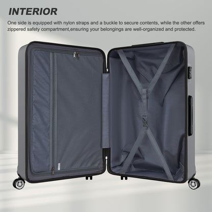 K1871-1L - Kono ABS+PC 32 Inch Extra-Large Suitcase, Sculpted Horizontal Design, Hard-Shell Wheeled Luggage with Telescopic Handle - Grey - Luggage eStore