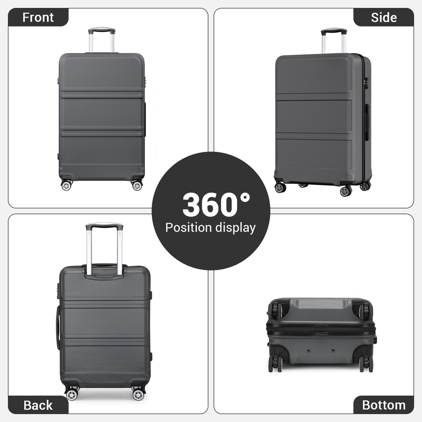 K1871-1L - Kono ABS+PC 32 Inch Extra-Large Suitcase, Sculpted Horizontal Design, Hard-Shell Wheeled Luggage with Telescopic Handle - Grey - Luggage eStore
