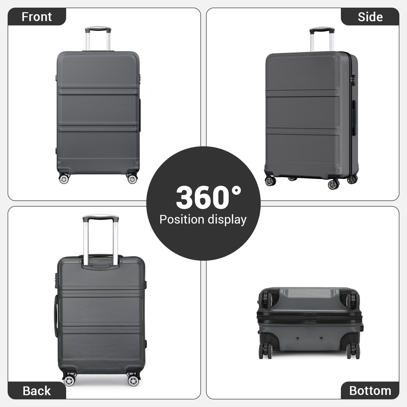 K1871-1L - Kono ABS+PC 32 Inch Extra-Large Suitcase, Sculpted Horizontal Design, Hard-Shell Wheeled Luggage with Telescopic Handle - Grey - Luggage eStore