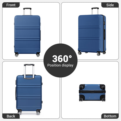 K1871-1L - Kono ABS+PC 32 Inch Extra-Large Suitcase, Sculpted Horizontal Design, Hard-Shell Wheeled Luggage with Telescopic Handle - Navy - Luggage eStore