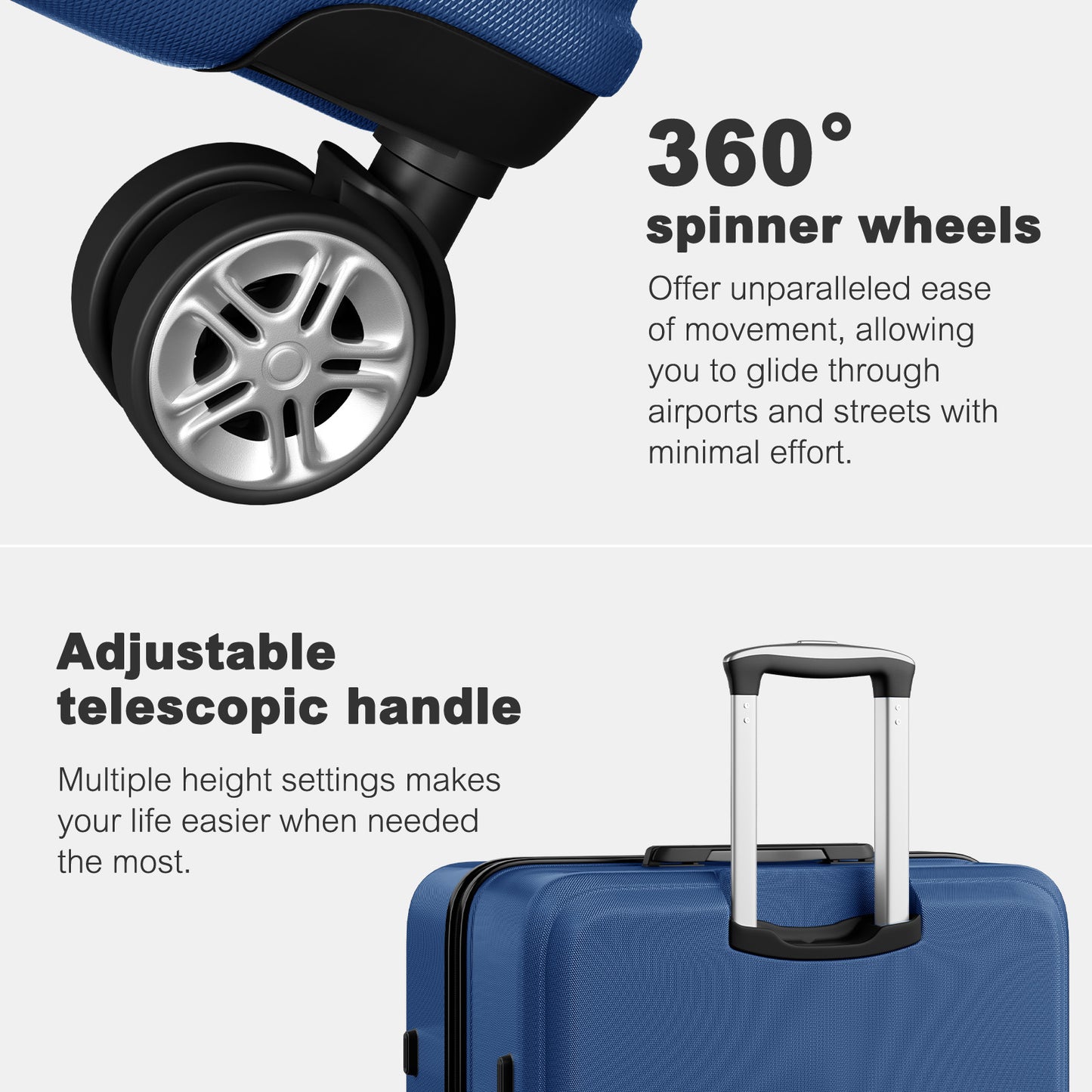 K1871-1L - Kono ABS+PC 32 Inch Extra-Large Suitcase, Sculpted Horizontal Design, Hard-Shell Wheeled Luggage with Telescopic Handle - Navy - Luggage eStore
