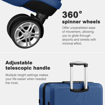 K1871-1L - Kono ABS+PC 32 Inch Extra-Large Suitcase, Sculpted Horizontal Design, Hard-Shell Wheeled Luggage with Telescopic Handle - Navy - Luggage eStore