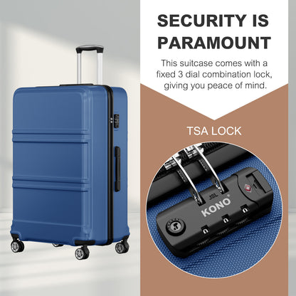 K1871-1L - Kono ABS+PC 32 Inch Extra-Large Suitcase, Sculpted Horizontal Design, Hard-Shell Wheeled Luggage with Telescopic Handle - Navy - Luggage eStore
