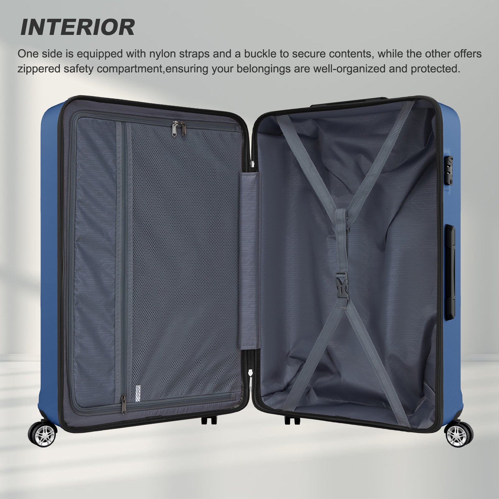 K1871-1L - Kono ABS+PC 32 Inch Extra-Large Suitcase, Sculpted Horizontal Design, Hard-Shell Wheeled Luggage with Telescopic Handle - Navy - Luggage eStore