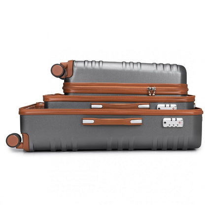 British Traveller K2391L 3-Piece Luggage Set in Grey and Tan - Durable Polycarbonate and ABS Hard Shell Suitcase With TSA Lock
