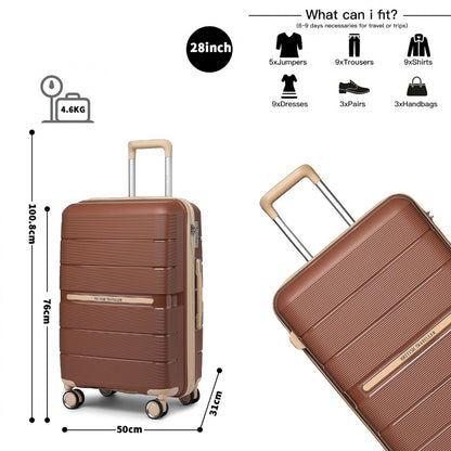 British Traveller K2392L Large Luggage in Brown and Apricot  (76x50x31 cm) -  Multi-Texture PP Hard Shell Suitcase with TSA Lock