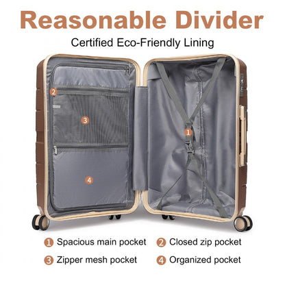 British Traveller K2392L Large Luggage in Brown and Apricot  (76x50x31 cm) -  Multi-Texture PP Hard Shell Suitcase with TSA Lock