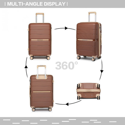 British Traveller K2392L Large Luggage in Brown and Apricot  (76x50x31 cm) -  Multi-Texture PP Hard Shell Suitcase with TSA Lock