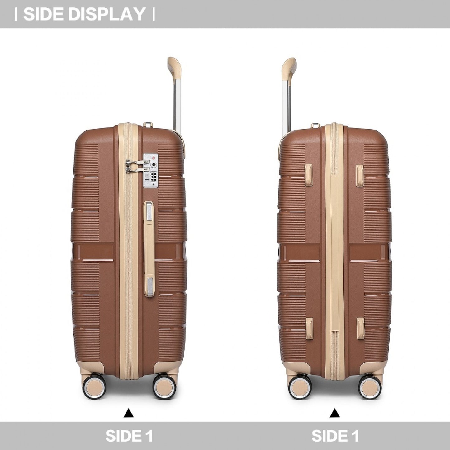British Traveller K2392L Large Luggage in Brown and Apricot  (76x50x31 cm) -  Multi-Texture PP Hard Shell Suitcase with TSA Lock