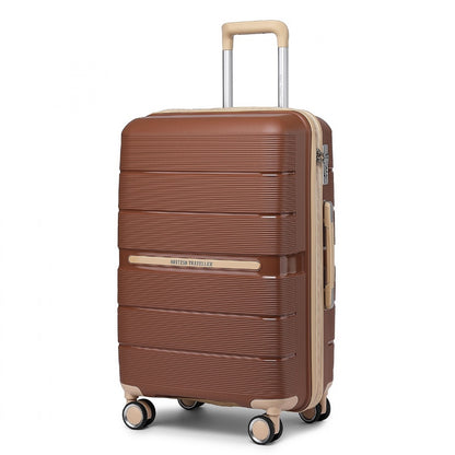 British Traveller K2392L Large Luggage in Brown and Apricot  (76x50x31 cm) -  Multi-Texture PP Hard Shell Suitcase with TSA Lock