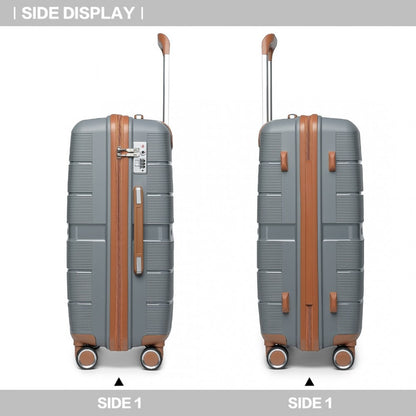 British Traveller K2392L 3-Piece Luggage Set in Grey and Tan -  Multi-Texture PP Hard Shell Suitcase with TSA Lock
