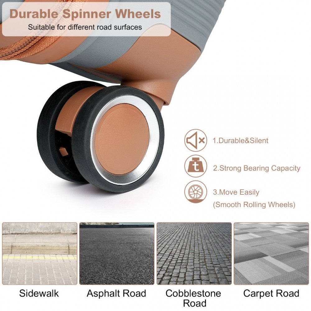 British Traveller K2392L 3-Piece Luggage Set in Grey and Tan -  Multi-Texture PP Hard Shell Suitcase with TSA Lock