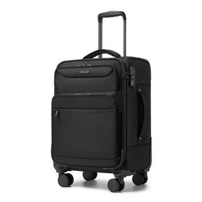 British Traveller KSB2582 Cabin Luggage in Black (57.5x37.5x25.5cm) - Softshell Cabin Suitcase with Front Laptop Compartment, TSA Lock & Silent Spinner Wheels