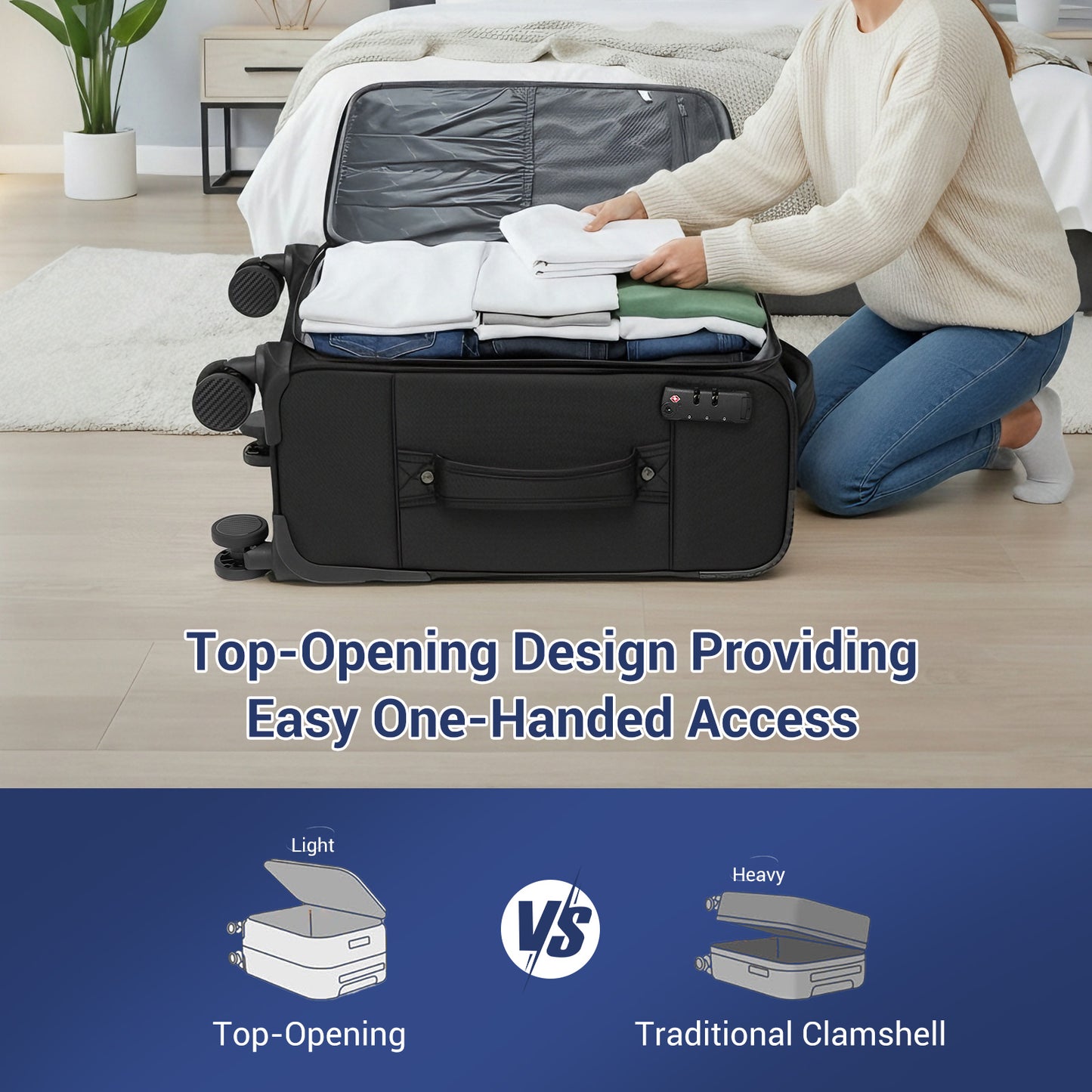 British Traveller KSB2582 Cabin Luggage in Black (57.5x37.5x25.5cm) - Softshell Cabin Suitcase with Front Laptop Compartment, TSA Lock & Silent Spinner Wheels
