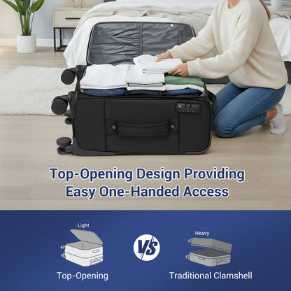 British Traveller KSB2582 Mid-Size Luggage in Black (68.5x44x28.5cm) - Expandable Softshell Suitcase with TSA Lock, Silent Spinner Wheels & Laptop Compartment