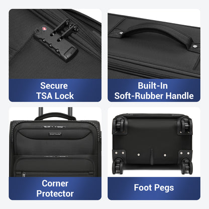 British Traveller KSB2582 3-Piece Luggage Set in Black - Durable Softshell Suitcase Set with a Laptop Compartment